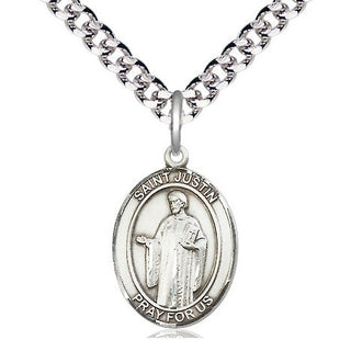 Pewter Saint Justin Medal Religious Jewelry Engraved Catholic Saint Jewelry