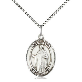 Sterling Silver Saint Justin Medal Religious Jewelry Engraved Catholic Saint Jewelry