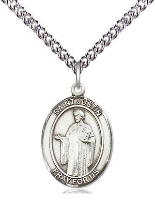 Sterling Silver Saint Justin Medal Religious Jewelry Engraved Catholic Saint Jewelry