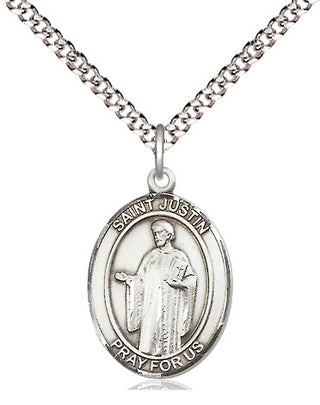 Sterling Silver Saint Justin Medal Religious Jewelry Engraved Catholic Saint Jewelry