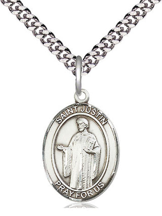 Sterling Silver Saint Justin Medal Religious Jewelry Engraved Catholic Saint Jewelry