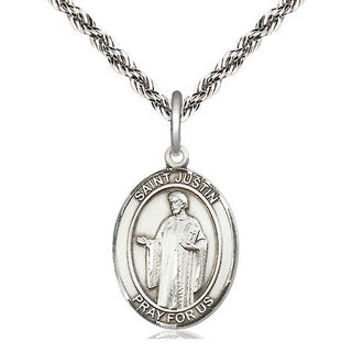 Sterling Silver Saint Justin Medal Religious Jewelry Engraved Catholic Saint Jewelry
