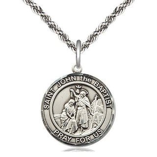 Sterling Silver Saint John the Baptist Medal Religious Jewelry Engraved Catholic Saint Jewelry