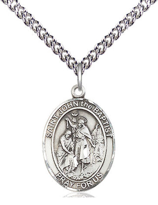 Sterling Silver Saint John the Baptist Medal Religious Jewelry Engraved Catholic Saint Jewelry