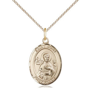 14kt Gold Saint John the Apostle Medal Engraved Catholic Saint Jewelry