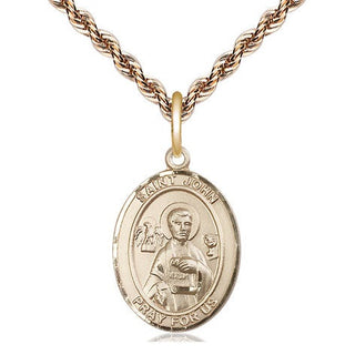 14kt Gold Saint John the Apostle Medal Engraved Catholic Saint Jewelry