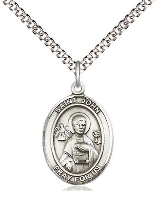 Pewter Saint John the Apostle Medal Religious Jewelry Engraved Catholic Saint Jewelry