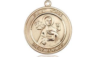 14kt Gold Saint John the Apostle Medal Engraved Catholic Saint Jewelry