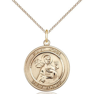 14kt Gold Saint John the Apostle Medal Engraved Catholic Saint Jewelry