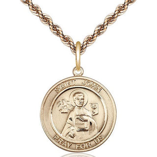 14kt Gold Saint John the Apostle Medal Engraved Catholic Saint Jewelry
