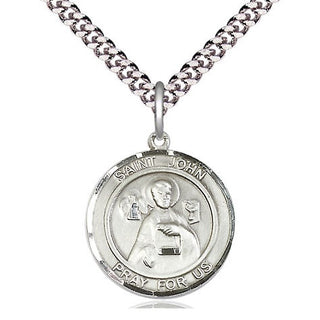 Pewter Saint John the Apostle Medal Religious Jewelry Engraved Catholic Saint Jewelry