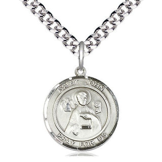 Pewter Saint John the Apostle Medal Religious Jewelry Engraved Catholic Saint Jewelry