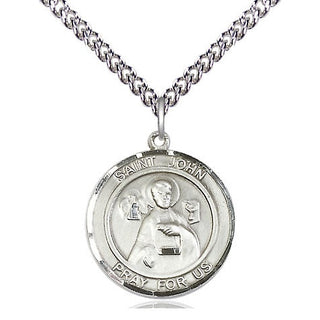 Sterling Silver Saint John the Apostle Medal Religious Jewelry Engraved Catholic Saint Jewelry