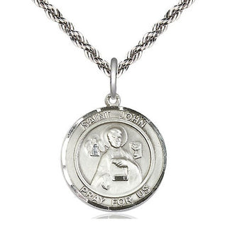 Sterling Silver Saint John the Apostle Medal Religious Jewelry Engraved Catholic Saint Jewelry