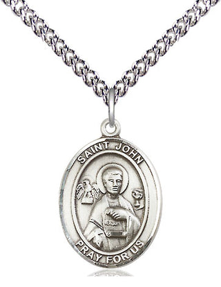 Sterling Silver Saint John the Apostle Medal Religious Jewelry Engraved Catholic Saint Jewelry