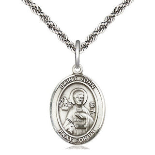 Sterling Silver Saint John the Apostle Medal Religious Jewelry Engraved Catholic Saint Jewelry