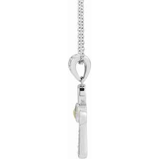 Sterling Silver Natural White Opal & .04 CTW Natural Diamond Ankh Cross 16-18' Necklace