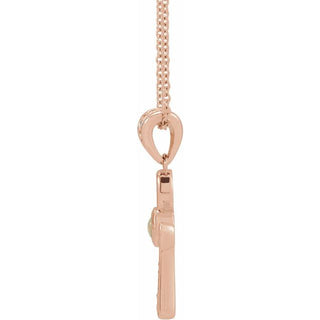 14K Rose Natural White Opal & .04 CTW Natural Diamond Ankh Cross 16-18' Necklace