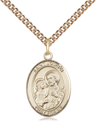 14kt Gold Saint Joseph Medal Engraved Catholic Saint Jewelry