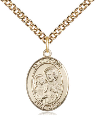 14kt Gold Saint Joseph Medal Engraved Catholic Saint Jewelry