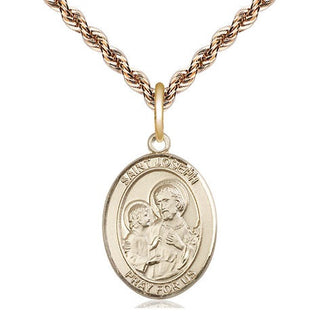 14kt Gold Saint Joseph Medal Engraved Catholic Saint Jewelry