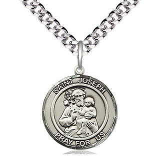 Pewter Saint Joseph Medal Religious Jewelry Engraved Catholic Saint Jewelry