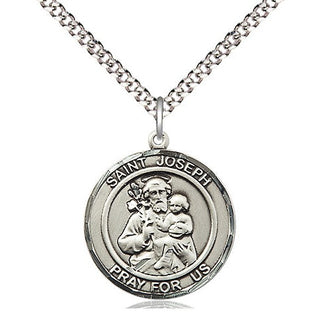 Pewter Saint Joseph Medal Religious Jewelry Engraved Catholic Saint Jewelry