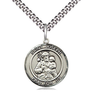 Pewter Saint Joseph Medal Religious Jewelry Engraved Catholic Saint Jewelry