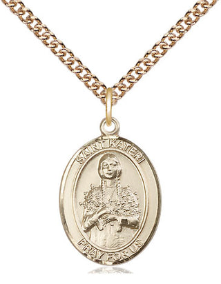 14kt Gold Saint Kateri Medal Engraved Catholic Saint Jewelry