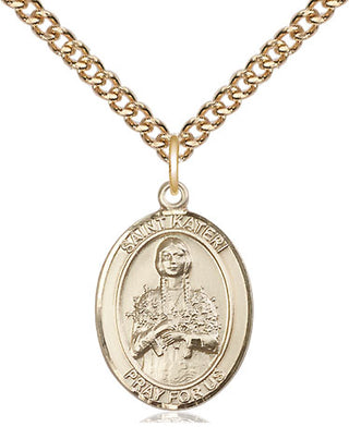 14kt Gold Saint Kateri Medal Engraved Catholic Saint Jewelry