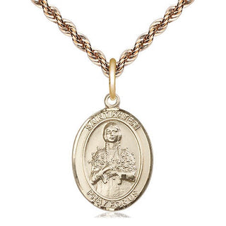 14kt Gold Saint Kateri Medal Engraved Catholic Saint Jewelry