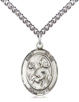 Sterling Silver Saint Kevin Medal Religious Jewelry Engraved Catholic Saint Jewelry