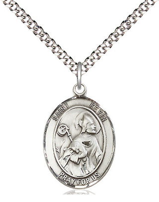 Sterling Silver Saint Kevin Medal Religious Jewelry Engraved Catholic Saint Jewelry