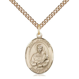 14kt Gold Saint Lawrence Medal Engraved Catholic Saint Jewelry