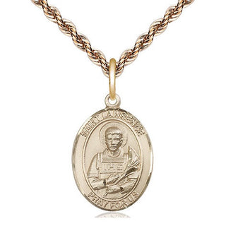 14kt Gold Saint Lawrence Medal Engraved Catholic Saint Jewelry