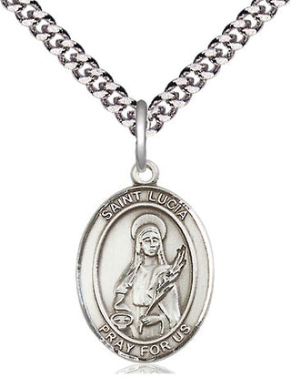 Pewter Saint Lucia of Syracuse Medal Religious Jewelry Engraved Catholic Saint Jewelry