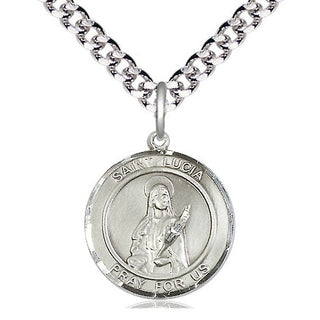 Pewter Saint Lucia of Syracuse Medal Religious Jewelry Engraved Catholic Saint Jewelry