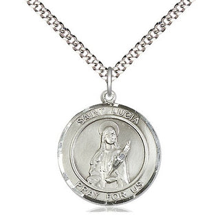 Pewter Saint Lucia of Syracuse Medal Religious Jewelry Engraved Catholic Saint Jewelry