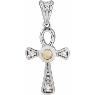 Sterling Silver Natural White Opal & .04 CTW Natural Diamond Ankh Cross Pendant