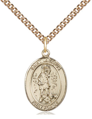 14kt Gold Saint Lazarus Medal Engraved Catholic Saint Jewelry