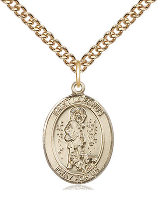 14kt Gold Saint Lazarus Medal Engraved Catholic Saint Jewelry