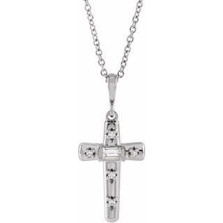 Sterling Silver 1/8 CTW Natural Diamond Cross 18" Necklace