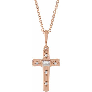 14K Rose 1/8 CTW Natural Diamond Cross 18" Necklace