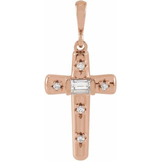 14K Rose 1/8 CTW Natural Diamond Cross Pendant