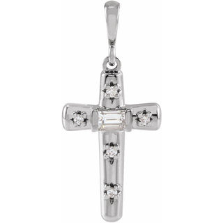 14K White 1/8 CTW Natural Diamond Cross Pendant