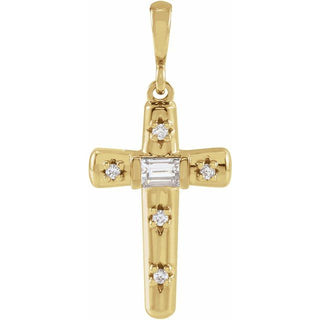 14K Yellow 1/8 CTW Natural Diamond Cross Pendant