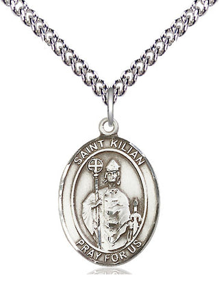 Sterling Silver Saint Kilian Medal Religious Jewelry Engraved Catholic Saint Jewelry