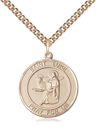 14kt Gold Saint Luke the Apostle Medal Engraved Catholic Saint Jewelry