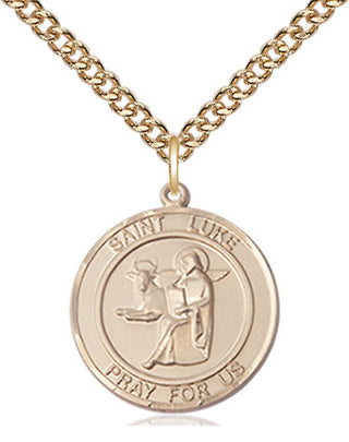 14kt Gold Saint Luke the Apostle Medal Engraved Catholic Saint Jewelry