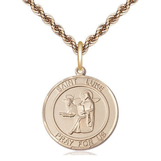 14kt Gold Saint Luke the Apostle Medal Engraved Catholic Saint Jewelry